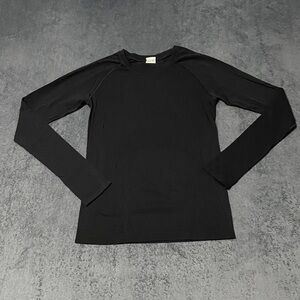 Athleta Shirt Momentum Seamless Top Womens S Black Crew Neck Long Sleeve 530524